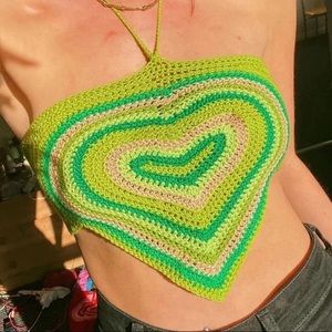 Green Crochet Heart Crop Top